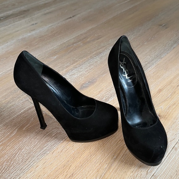 Yves Saint Laurent Shoes - EUC YSL platform heels- black suede- size 38